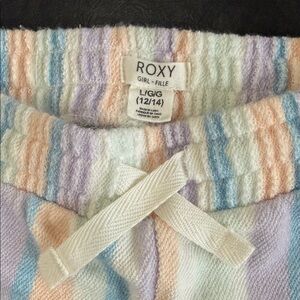 Roxy Girls Sz L (12/14) Pastel Striped Knit Lounge Shorts — White Drawstring